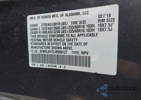 2018 Honda Odyssey Ex-L z USA, uszkodzony, nr VIN 5FNRL6H72JB090127